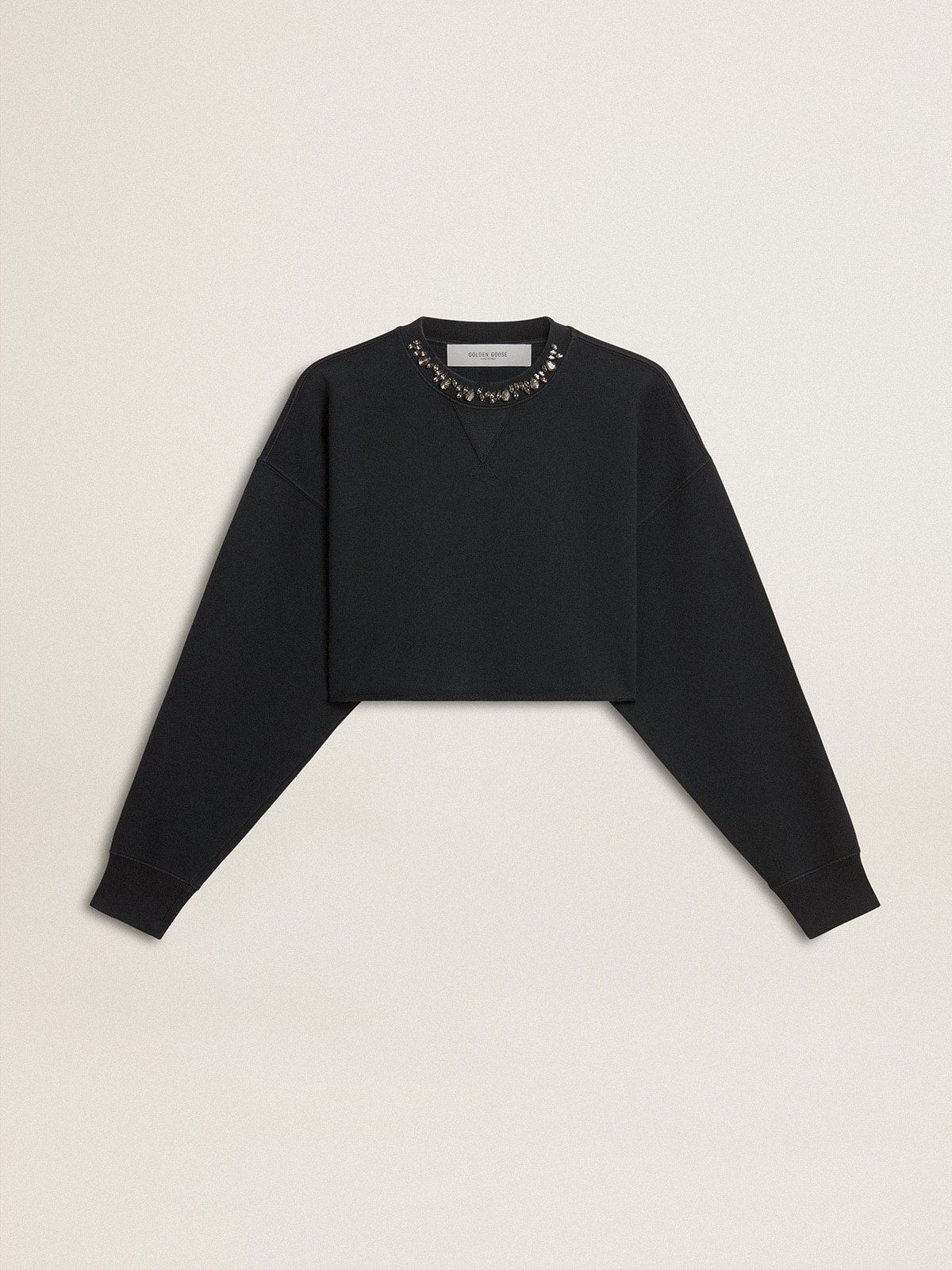 Golden Goose Women's cropped cotton sweatshirt with crystals on the front