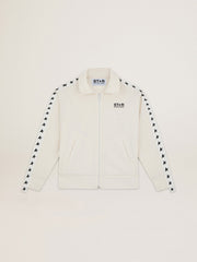 Golden Goose Women’s white zipped sweatshirt with white strip and black stars