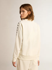 Golden Goose Women’s white zipped sweatshirt with white strip and black stars