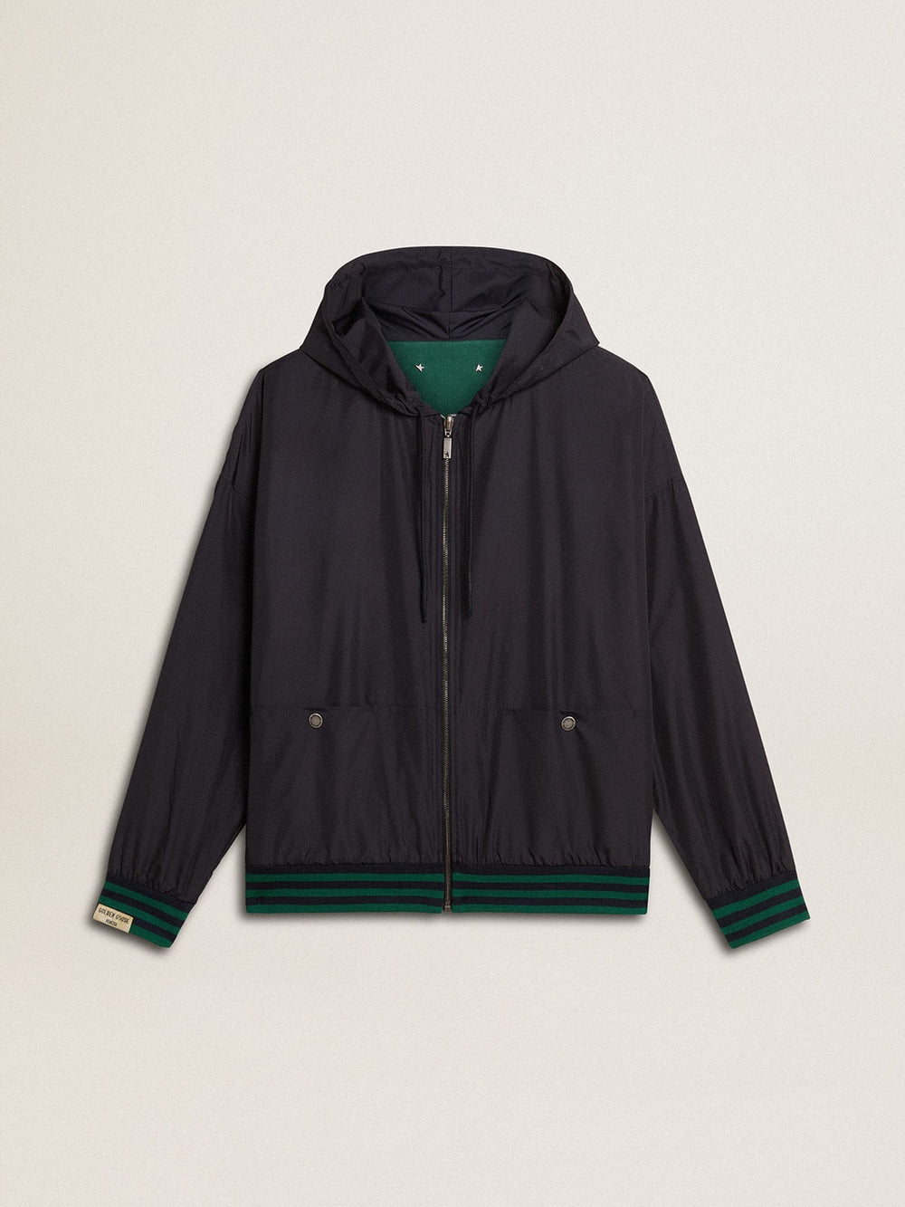 Golden Goose Men's green and blue reversible hooded sweatshirt