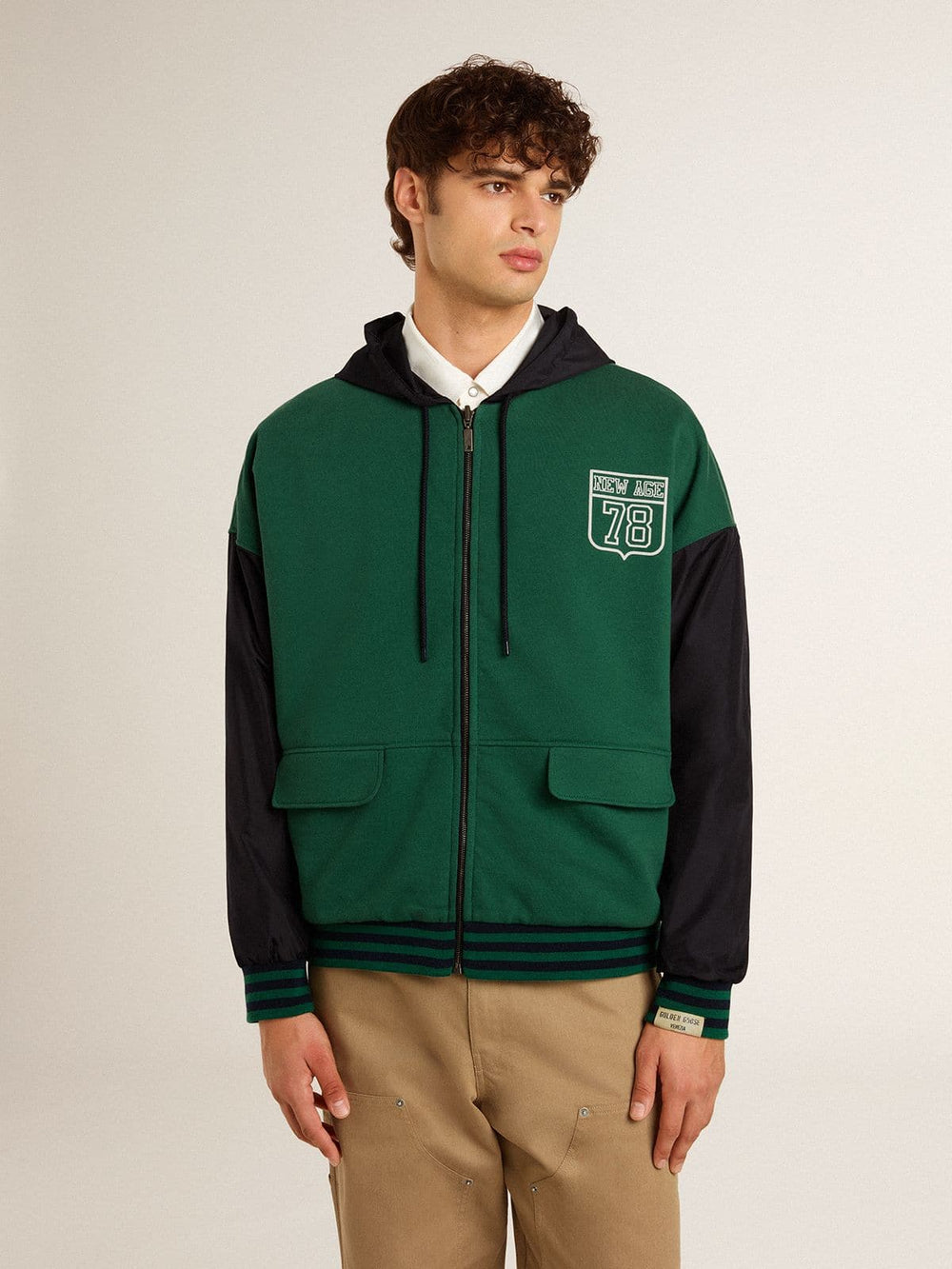 Golden Goose Men's green and blue reversible hooded sweatshirt
