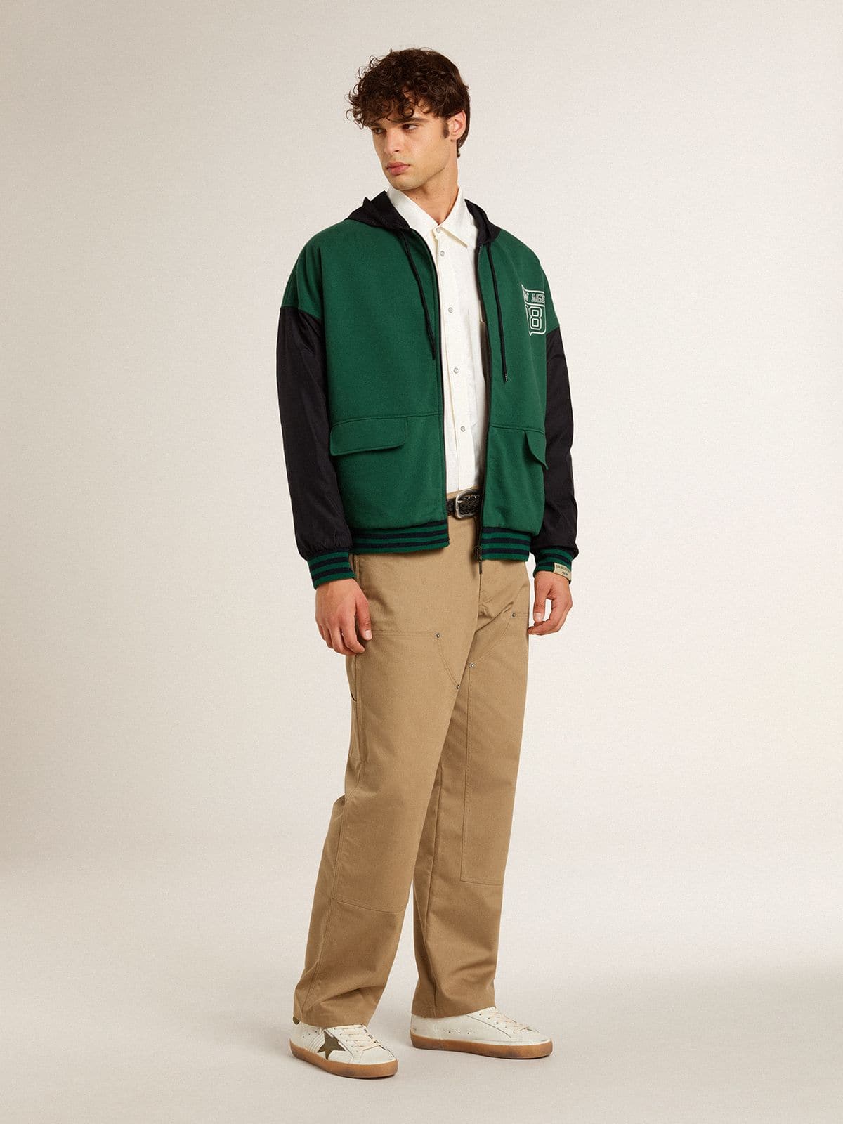 Golden Goose Men's green and blue reversible hooded sweatshirt