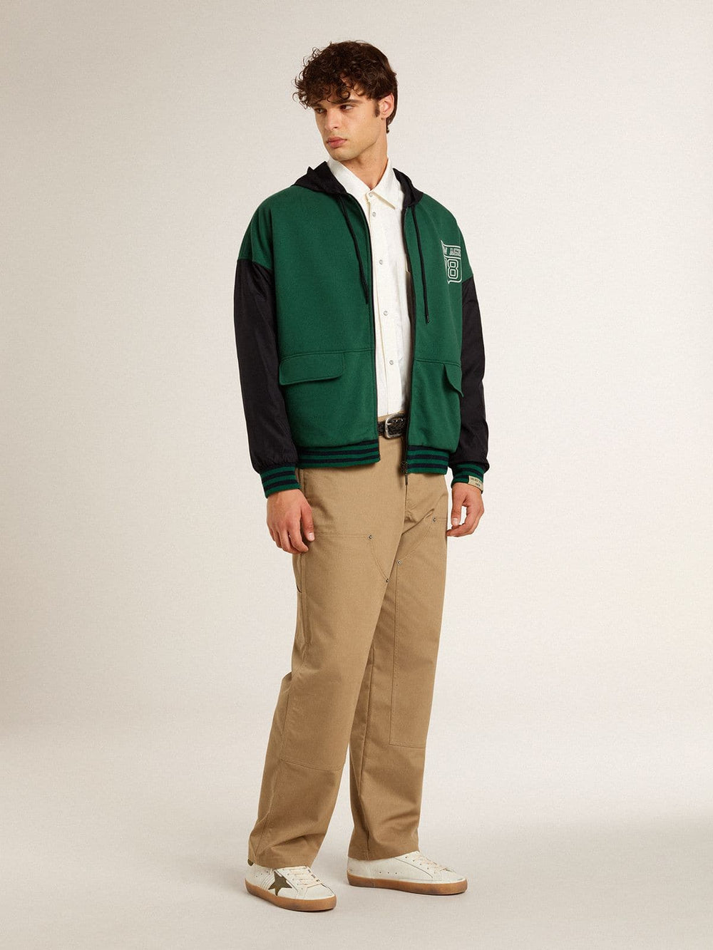 Golden Goose Men's green and blue reversible hooded sweatshirt