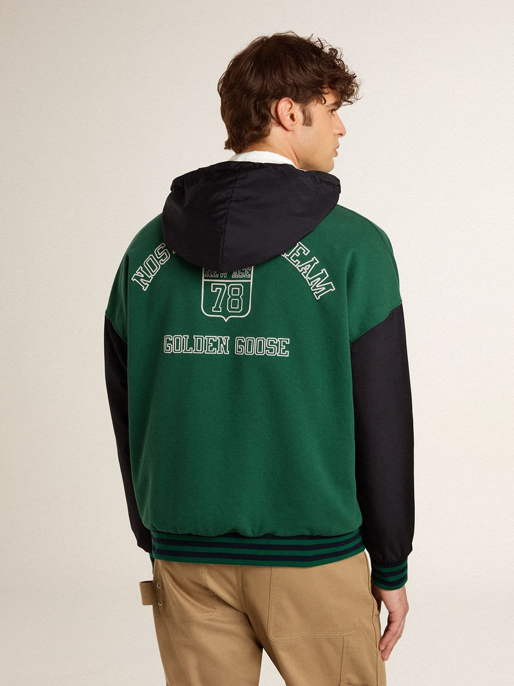 Golden Goose Men's green and blue reversible hooded sweatshirt