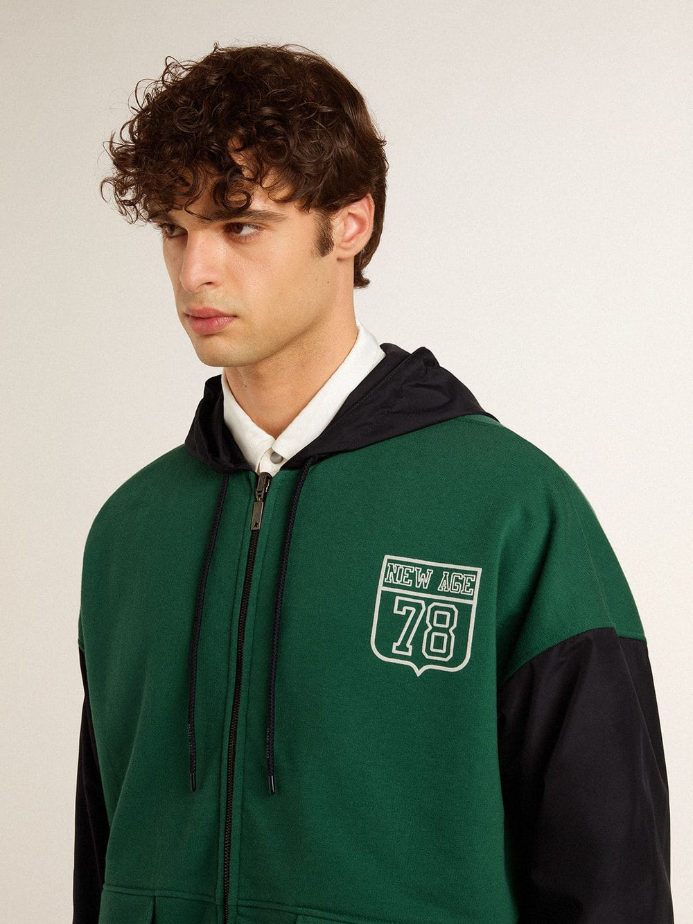 Golden Goose Men's green and blue reversible hooded sweatshirt