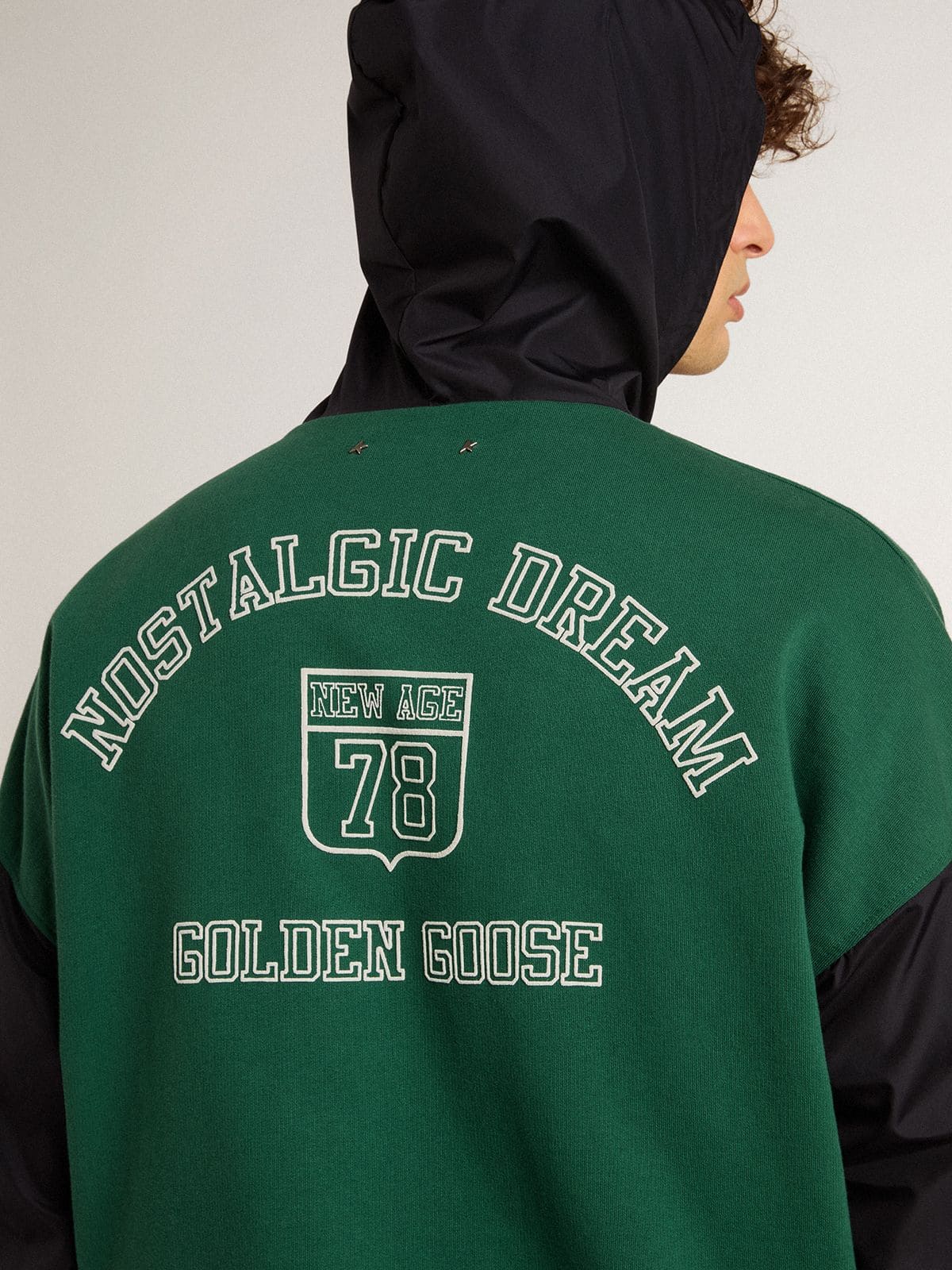 Golden Goose Men's green and blue reversible hooded sweatshirt