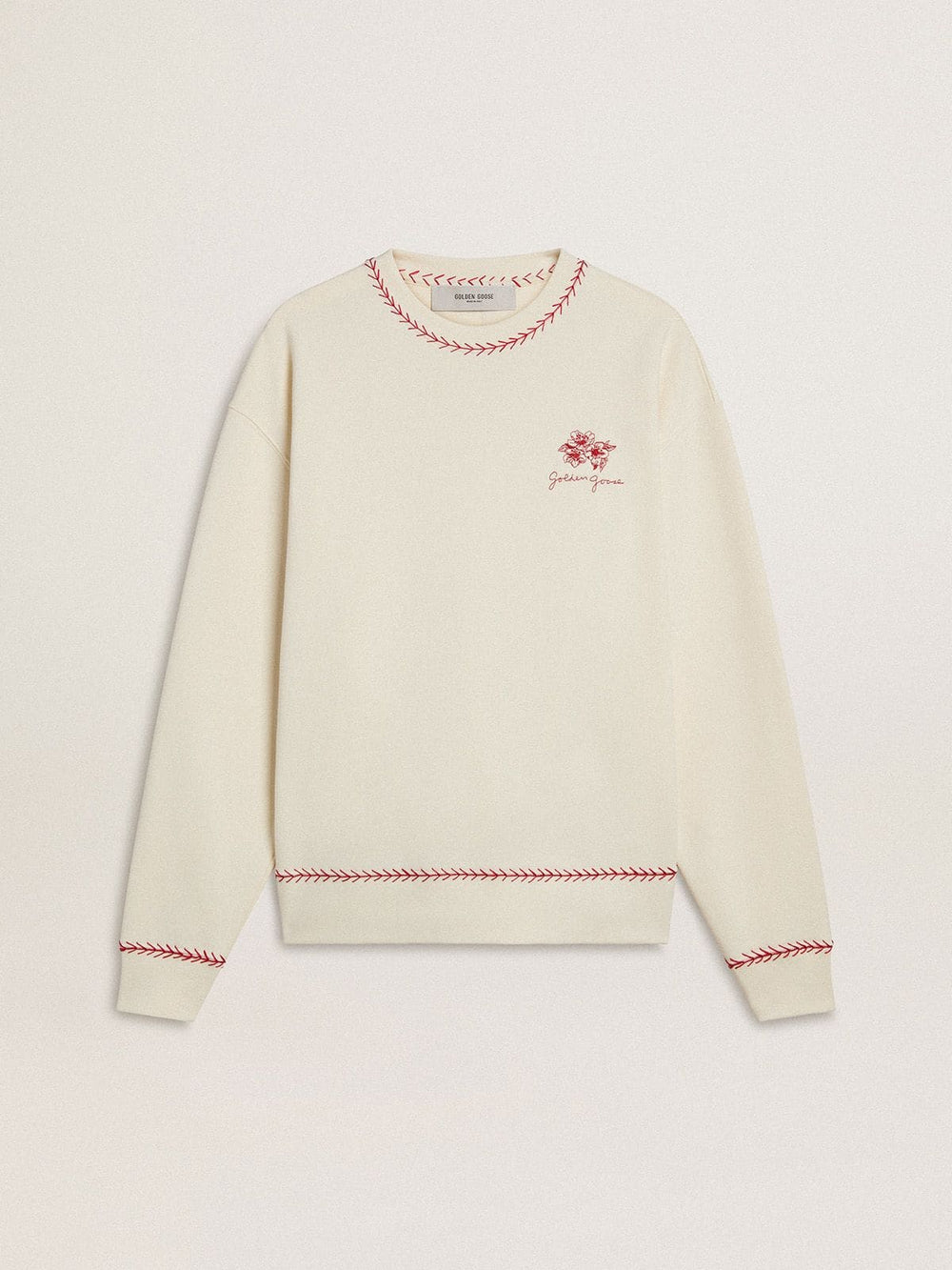 Golden Goose CNY sweatshirt in worn-white cotton with red embroidery