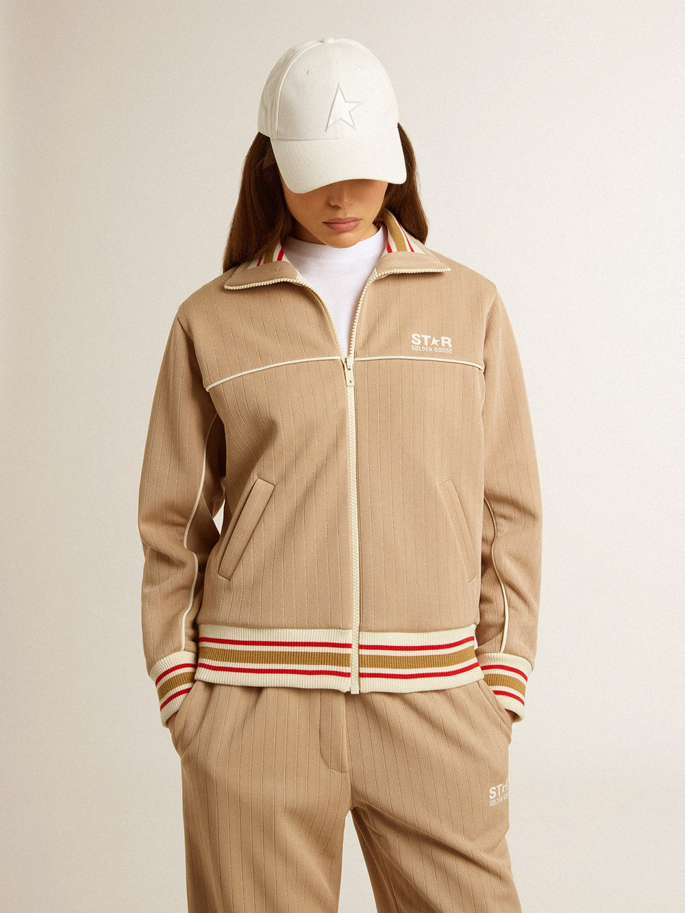 Golden Goose Women’s light beige zipped sweatshirt with white logo