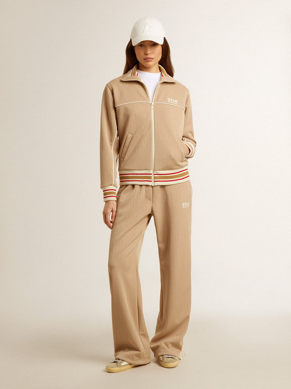 Golden Goose Women’s light beige zipped sweatshirt with white logo