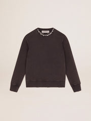Golden Goose Women's anthracite gray sweatshirt with crystals