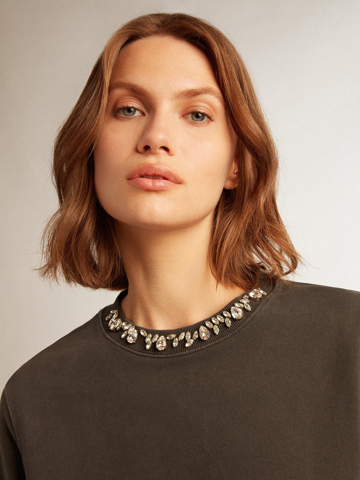Golden Goose Women's anthracite gray sweatshirt with crystals