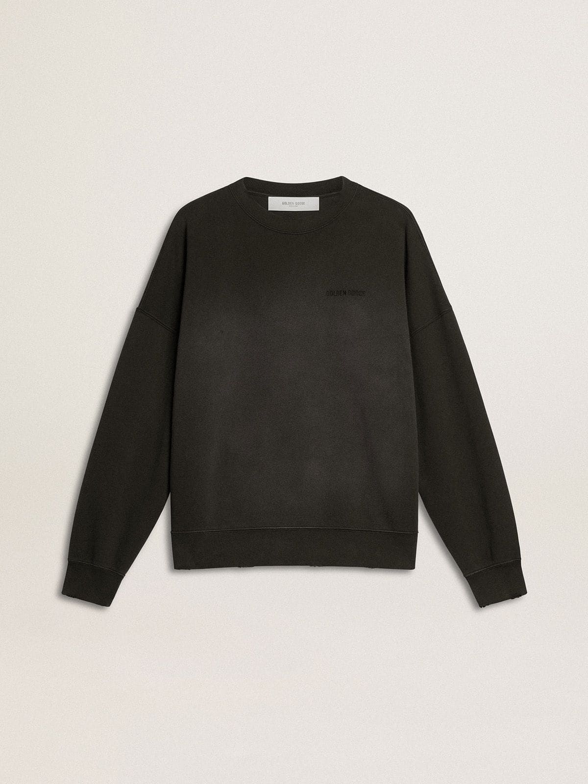 Golden Goose Unisex sweatshirt in worn black cotton with logo embroidery
