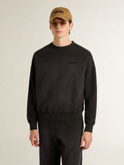 Golden Goose Unisex sweatshirt in worn black cotton with logo embroidery