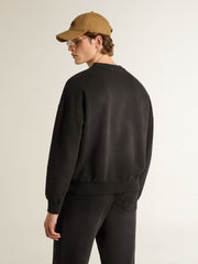Golden Goose Unisex sweatshirt in worn black cotton with logo embroidery