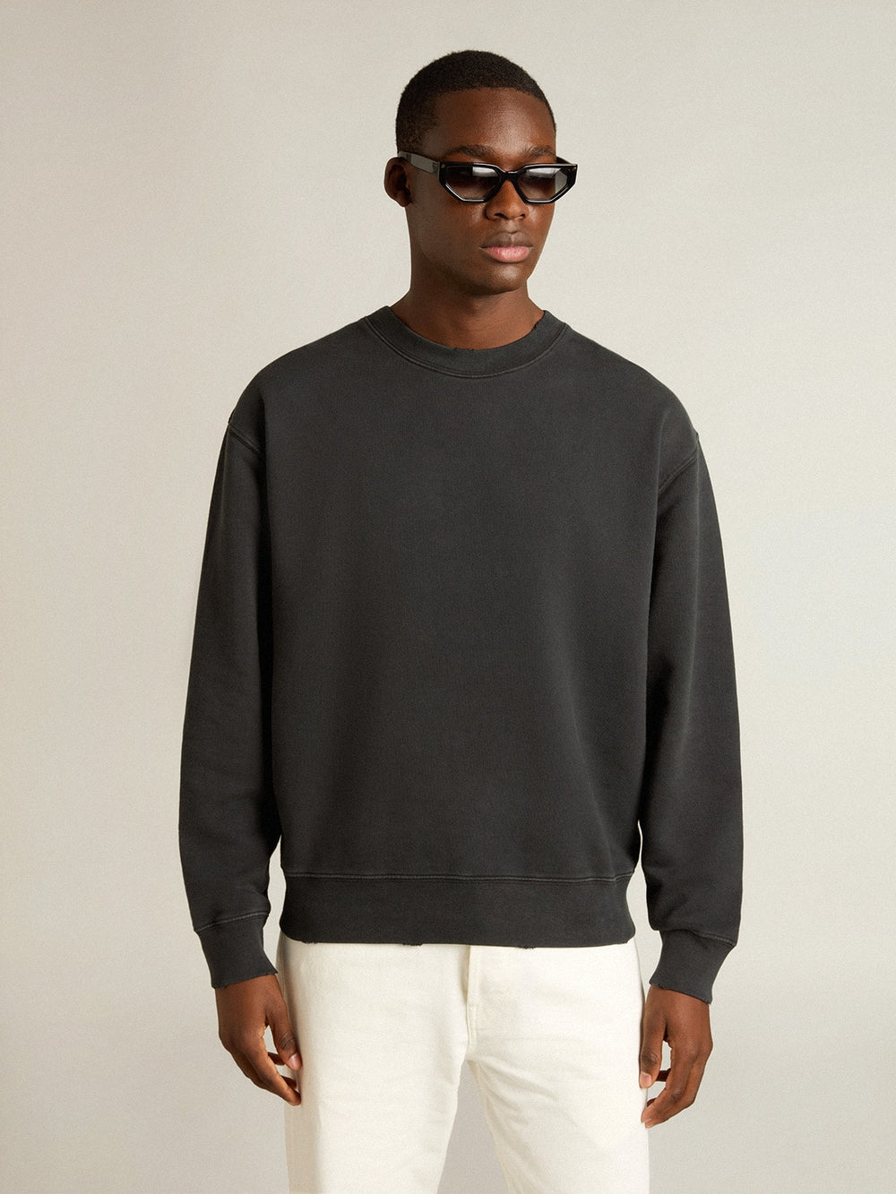 Golden Goose Sweatshirt in washed black with reverse logo on the back - Jersey Capsule