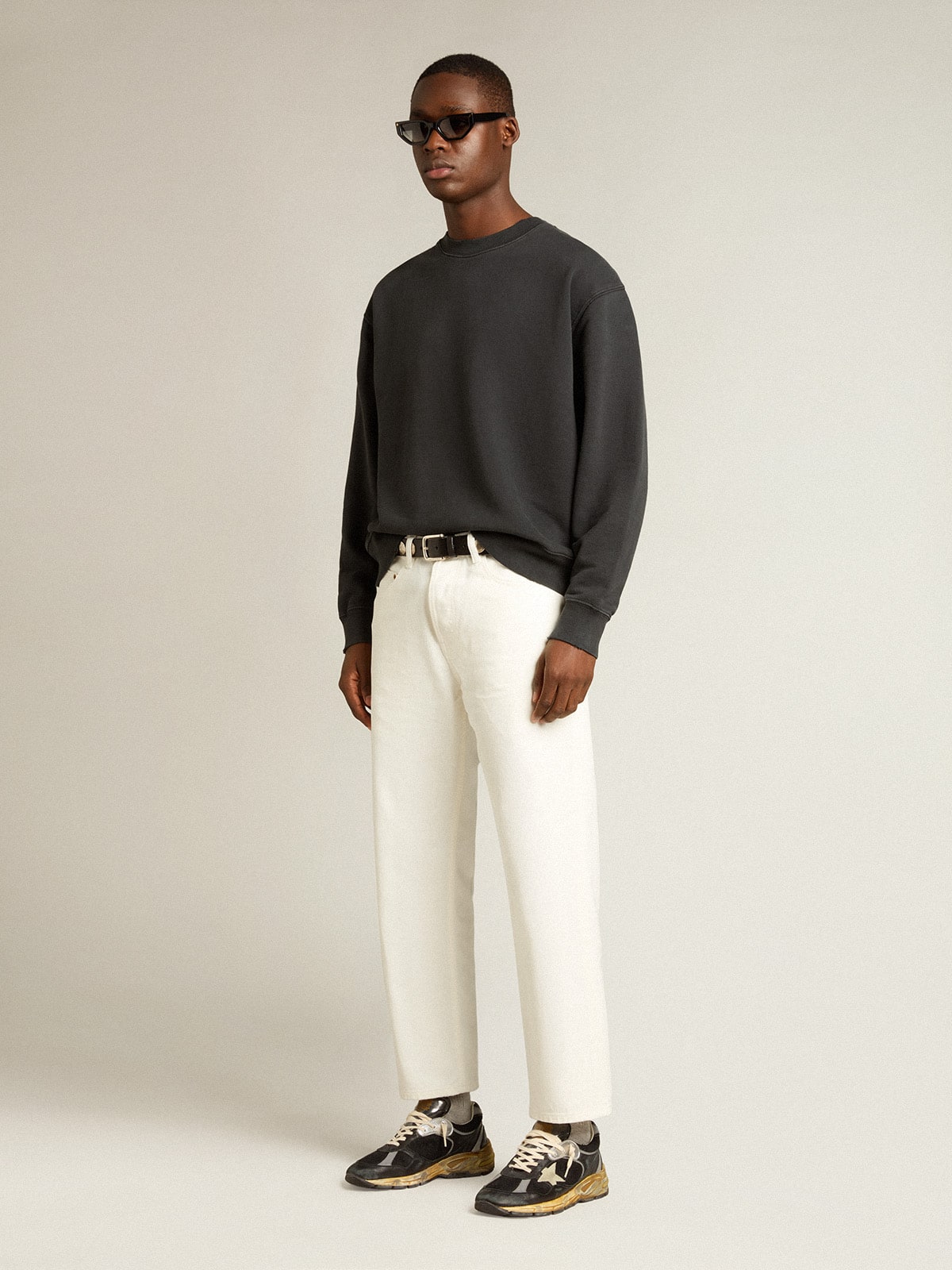 Golden Goose Sweatshirt in washed black with reverse logo on the back - Jersey Capsule