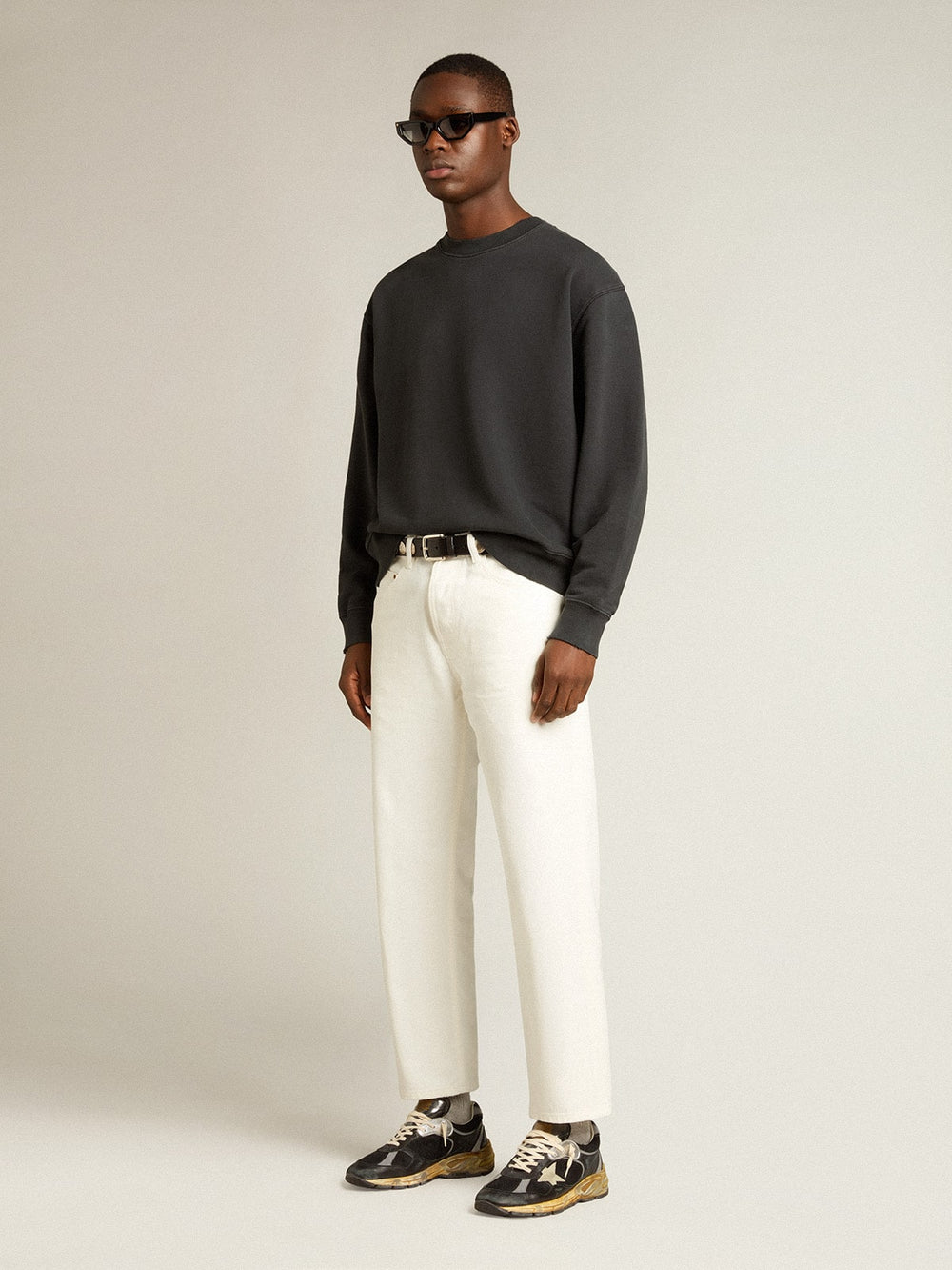 Golden Goose Sweatshirt in washed black with reverse logo on the back - Jersey Capsule