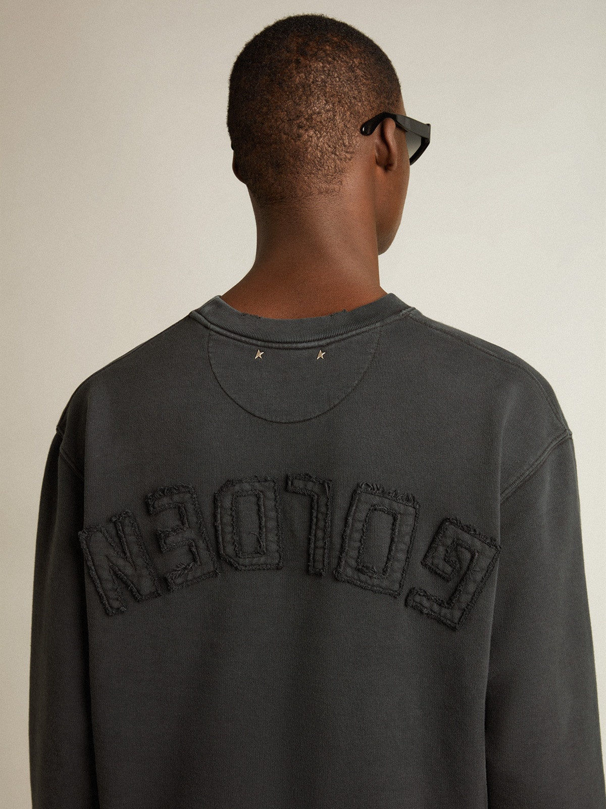 Golden Goose Sweatshirt in washed black with reverse logo on the back - Jersey Capsule