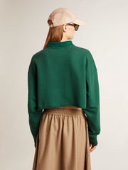 Golden Goose Women's green cropped polo sweatshirt with print