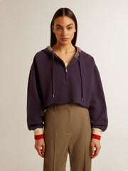 Golden Goose Dark blue cropped sweatshirt with zip fastening and embroidered hood