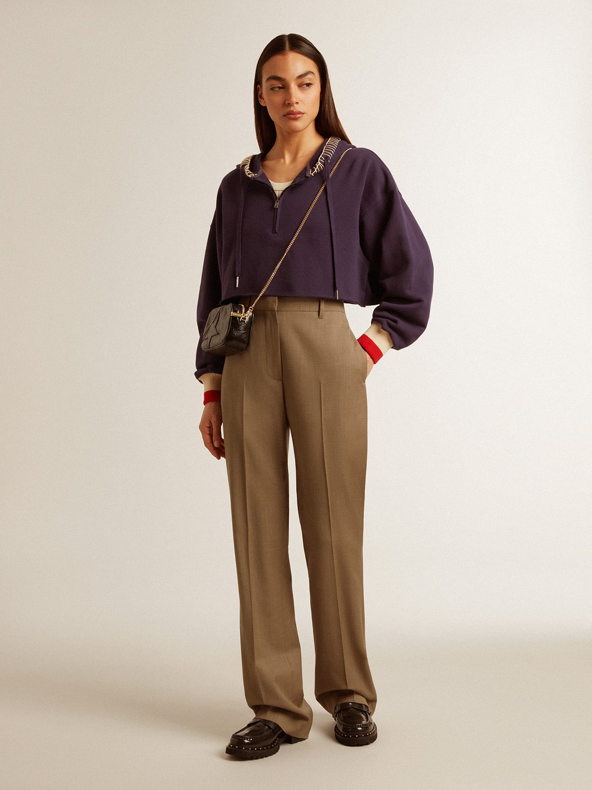 Golden Goose Dark blue cropped sweatshirt with zip fastening and embroidered hood