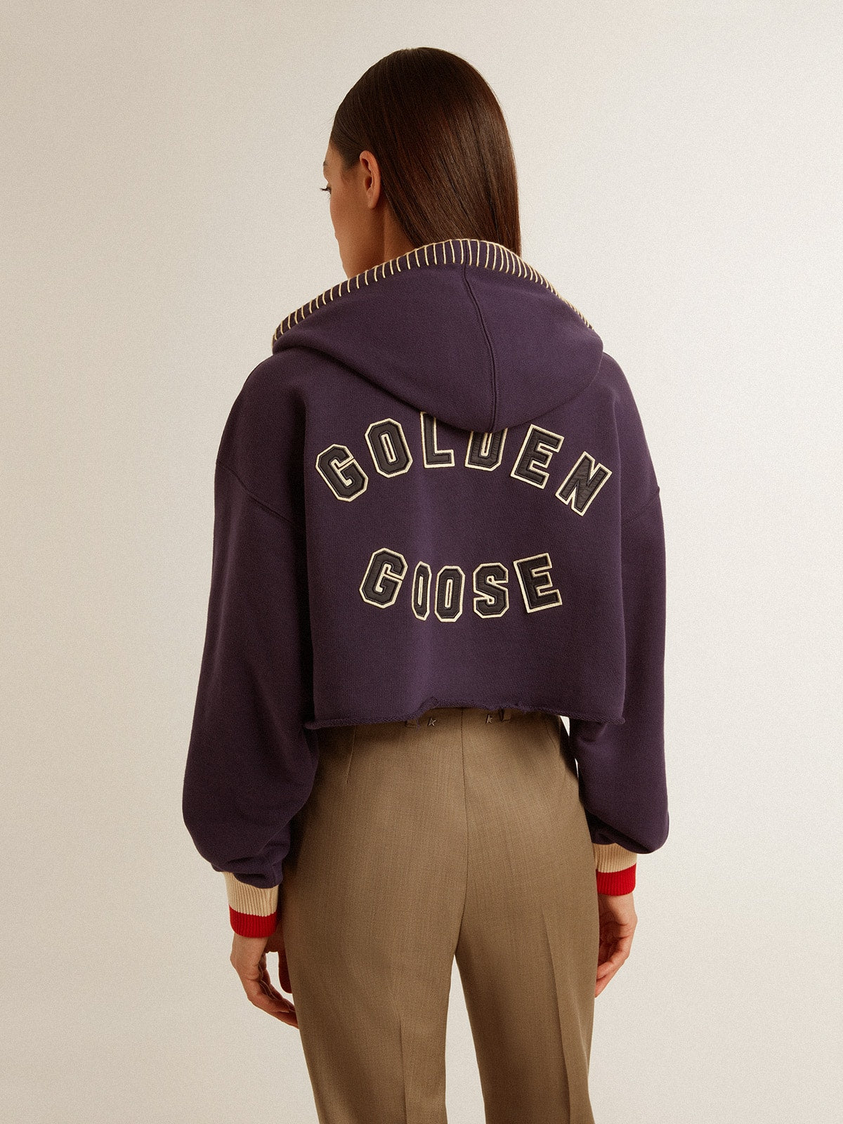 Golden Goose Dark blue cropped sweatshirt with zip fastening and embroidered hood