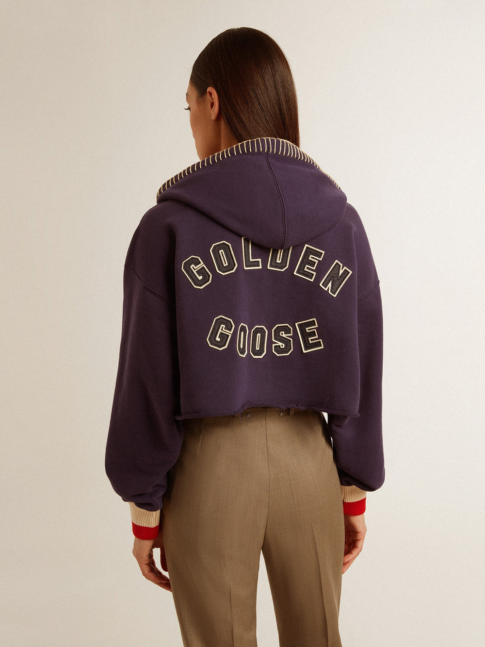 Golden Goose Dark blue cropped sweatshirt with zip fastening and embroidered hood