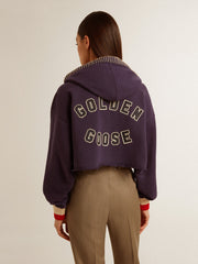 Golden Goose Dark blue cropped sweatshirt with zip fastening and embroidered hood