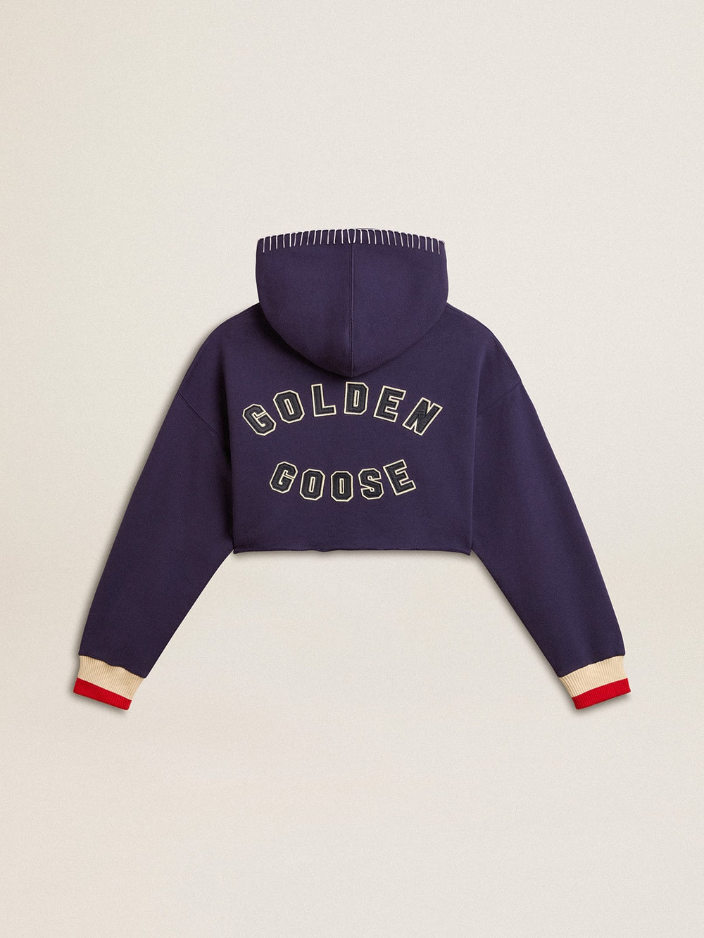 Golden Goose Dark blue cropped sweatshirt with zip fastening and embroidered hood
