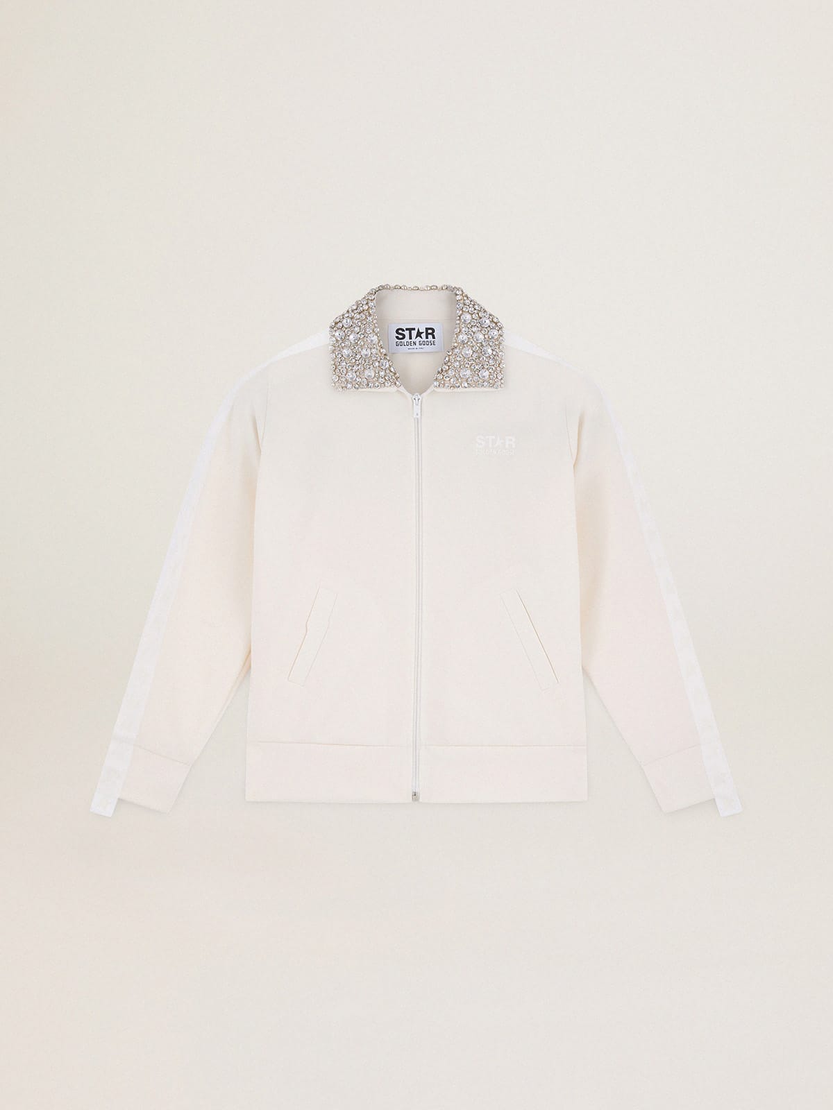 Golden Goose Papyrus white Denise Star Collection zipped sweatshirt with crystal collar
