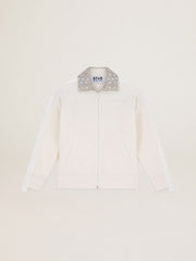 Golden Goose Papyrus white Denise Star Collection zipped sweatshirt with crystal collar