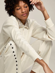 Golden Goose Papyrus white Denise Star Collection zipped sweatshirt with crystal collar