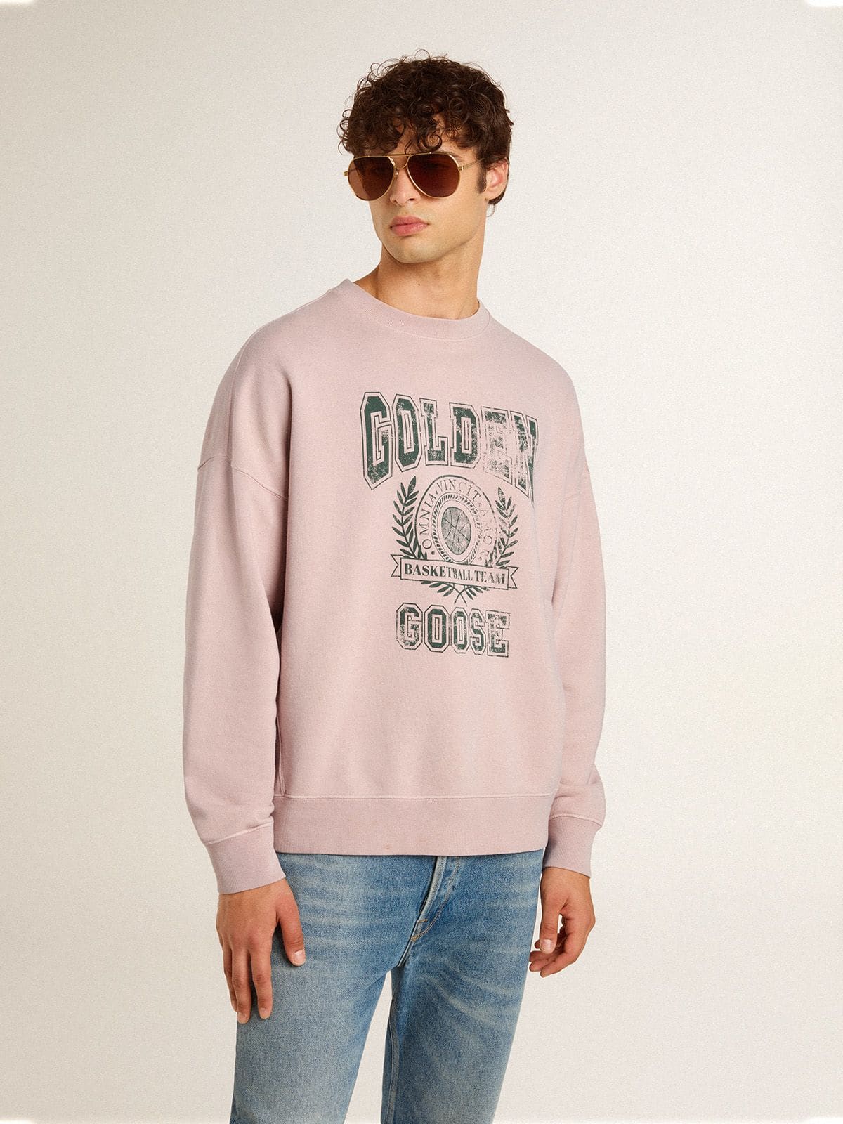 Golden Goose Old rose unisex round neck sweatshirt with green logo print