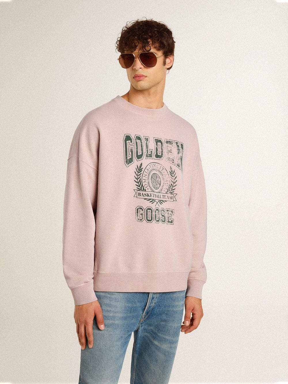 Golden Goose Old rose unisex round neck sweatshirt with green logo print