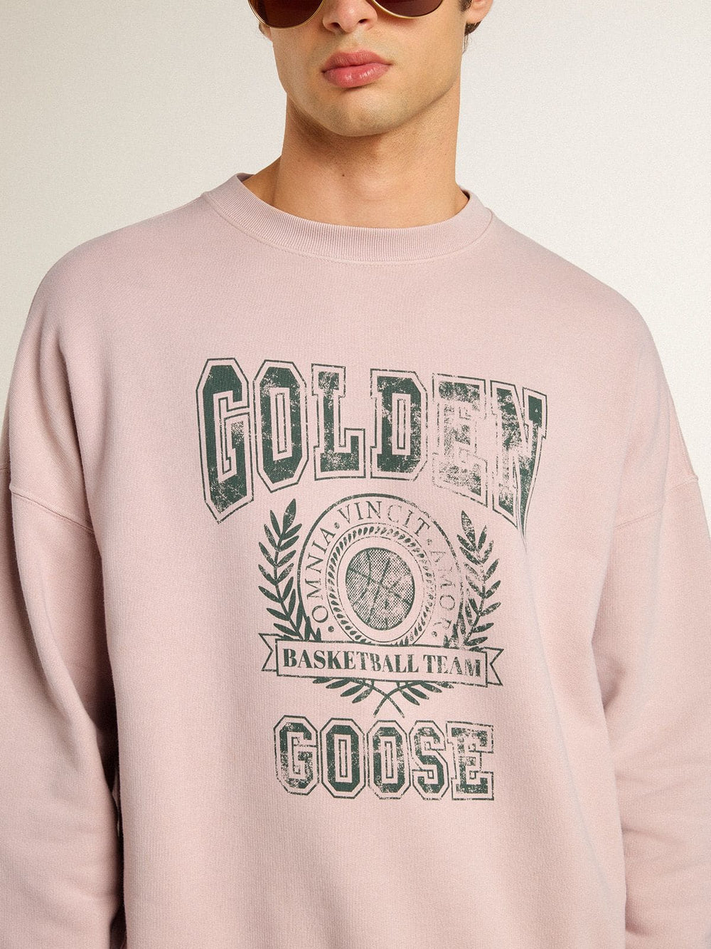 Golden Goose Old rose unisex round neck sweatshirt with green logo print