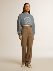 Golden Goose Cropped sweatshirt in baby blue with distressed finish