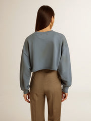 Golden Goose Cropped sweatshirt in baby blue with distressed finish
