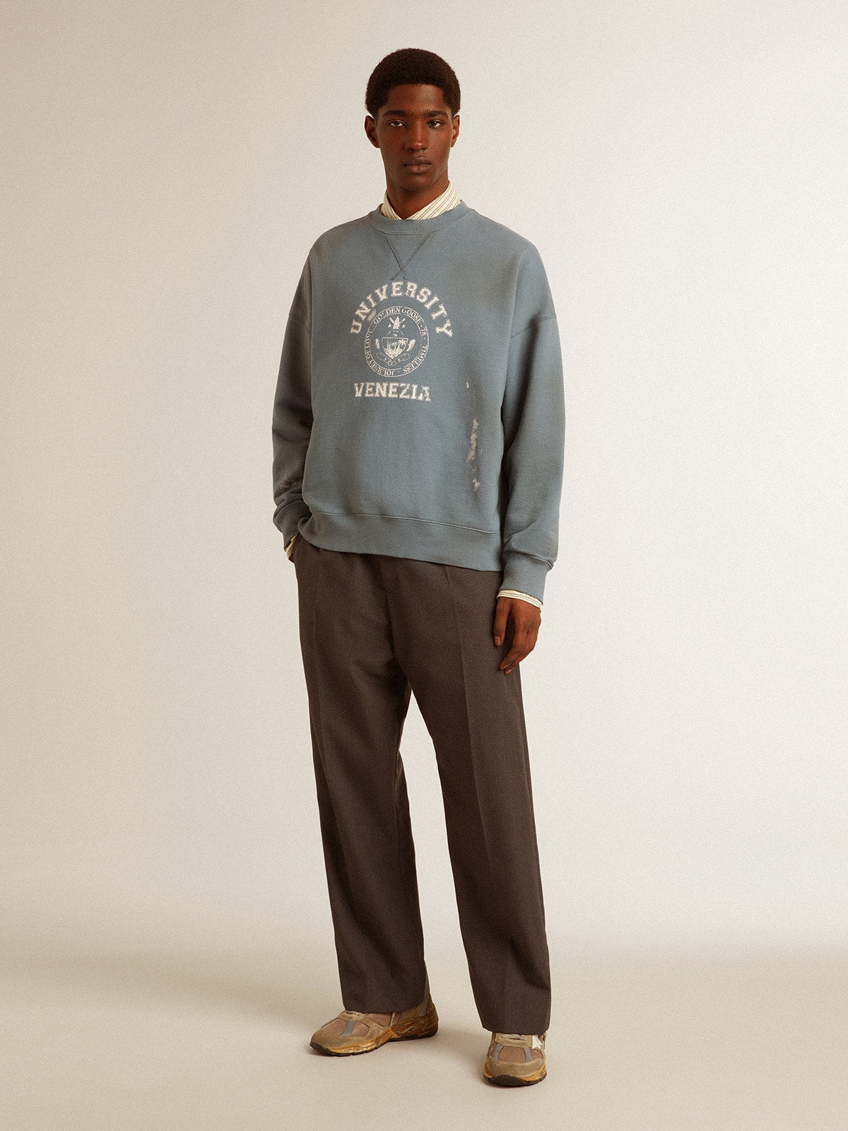 Golden Goose Oversized sweatshirt in baby blue with distressed finish