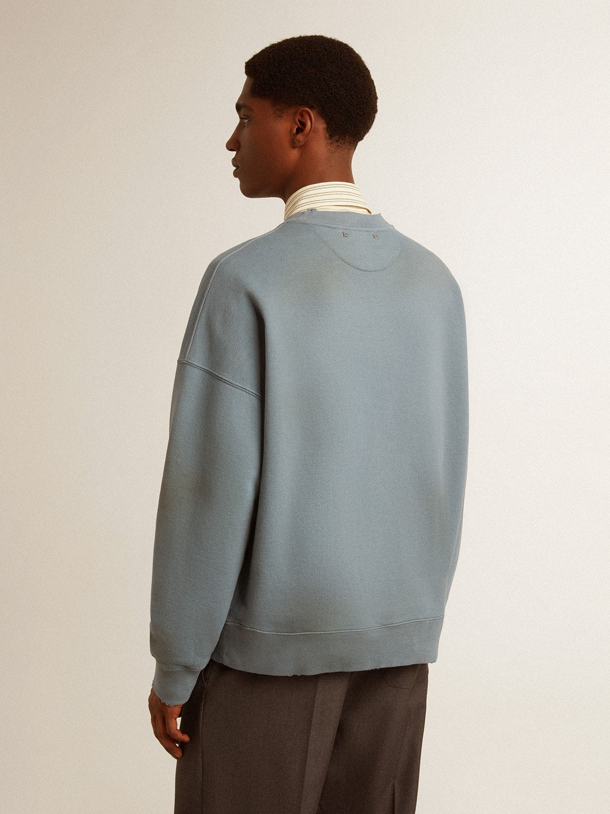 Golden Goose Oversized sweatshirt in baby blue with distressed finish