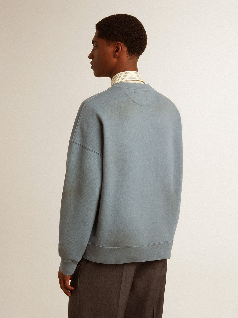 Golden Goose Oversized sweatshirt in baby blue with distressed finish