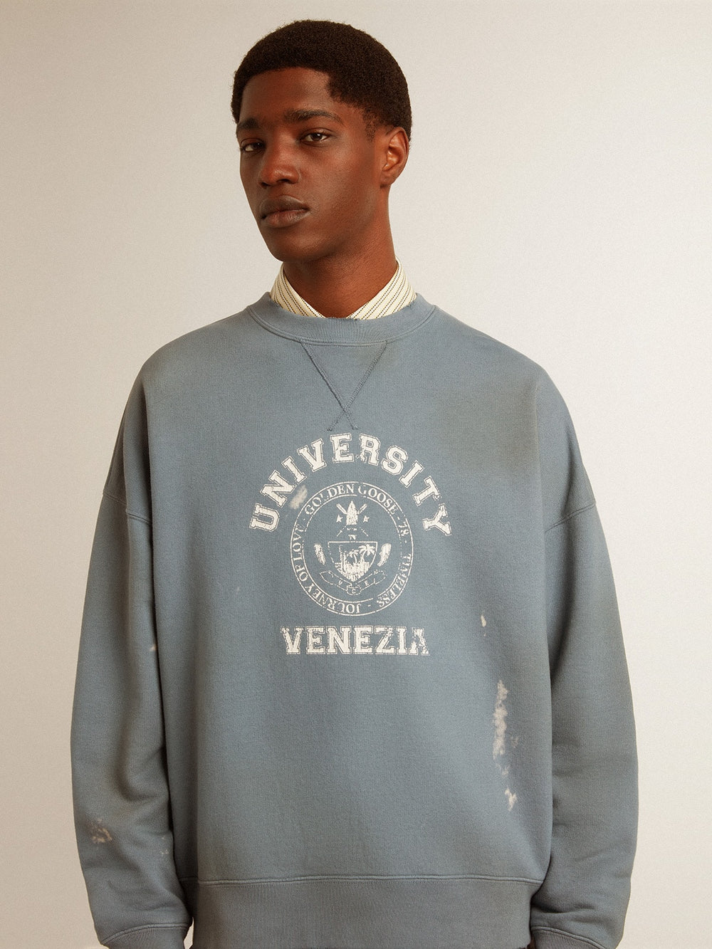 Golden Goose Oversized sweatshirt in baby blue with distressed finish
