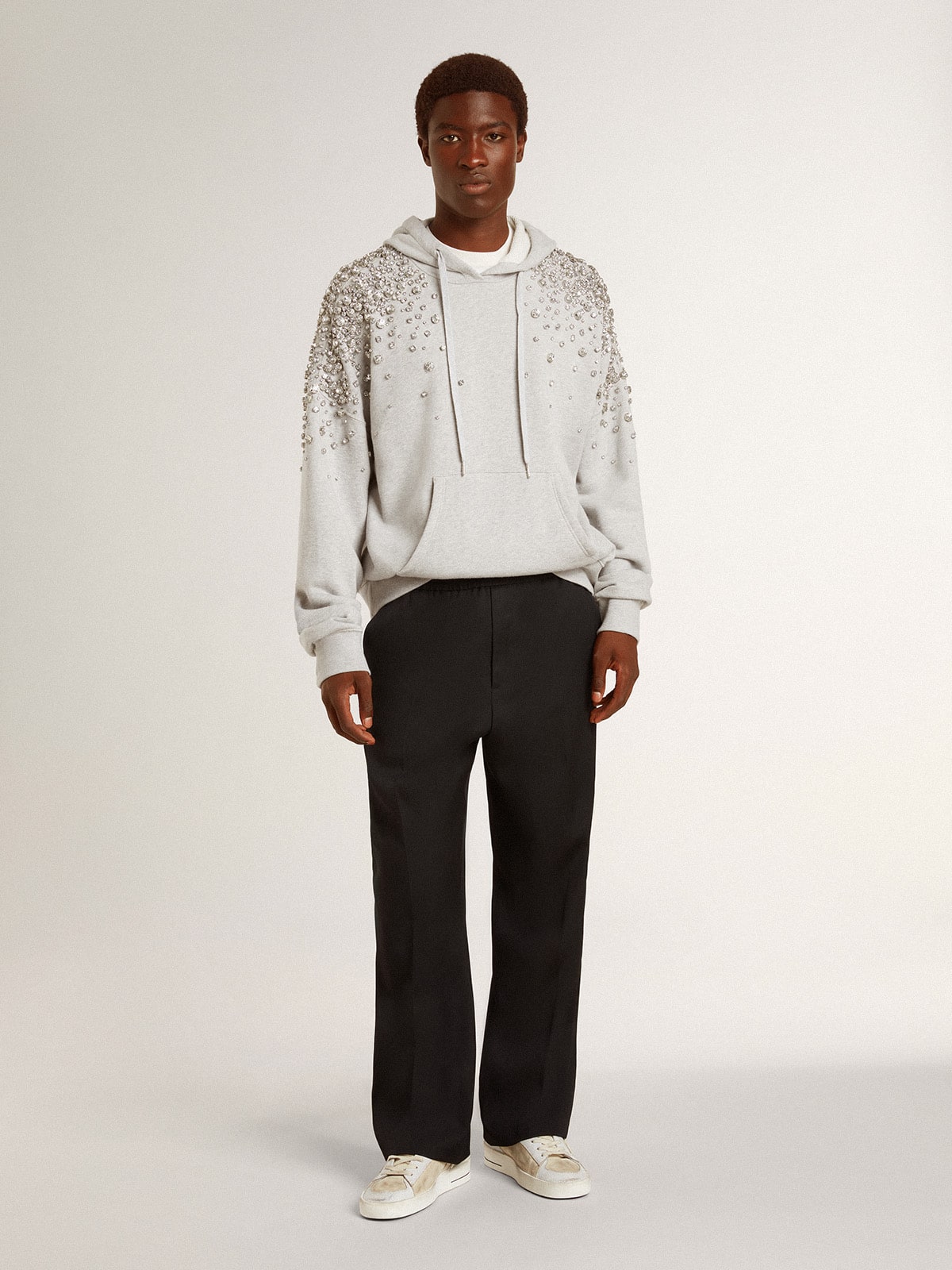 Golden Goose Gray hooded sweatshirt with crystal decoration