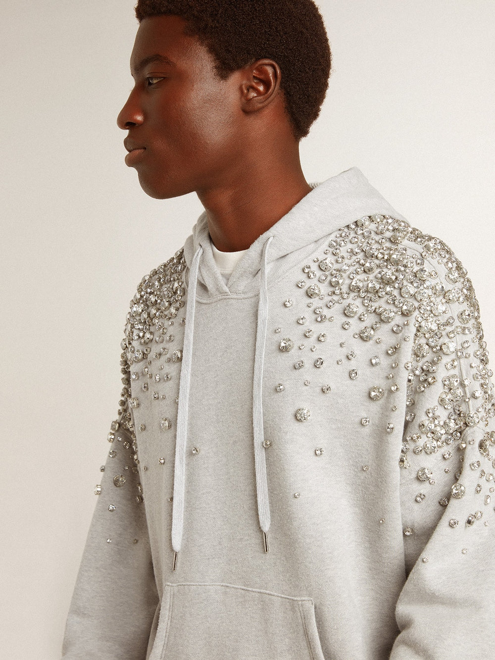 Golden Goose Gray hooded sweatshirt with crystal decoration