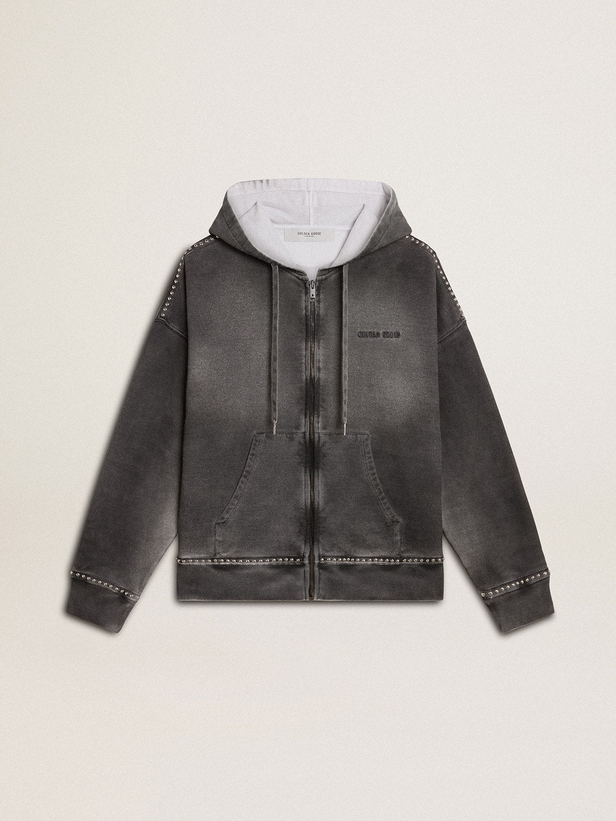 Golden Goose Sprayed effect anthracite sweatshirt with studs