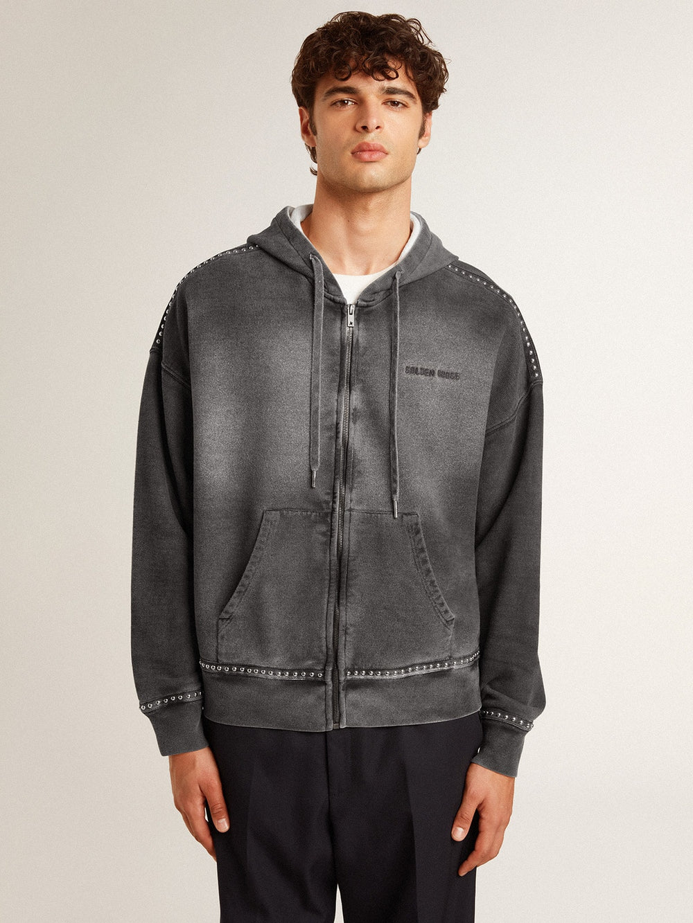 Golden Goose Sprayed effect anthracite sweatshirt with studs
