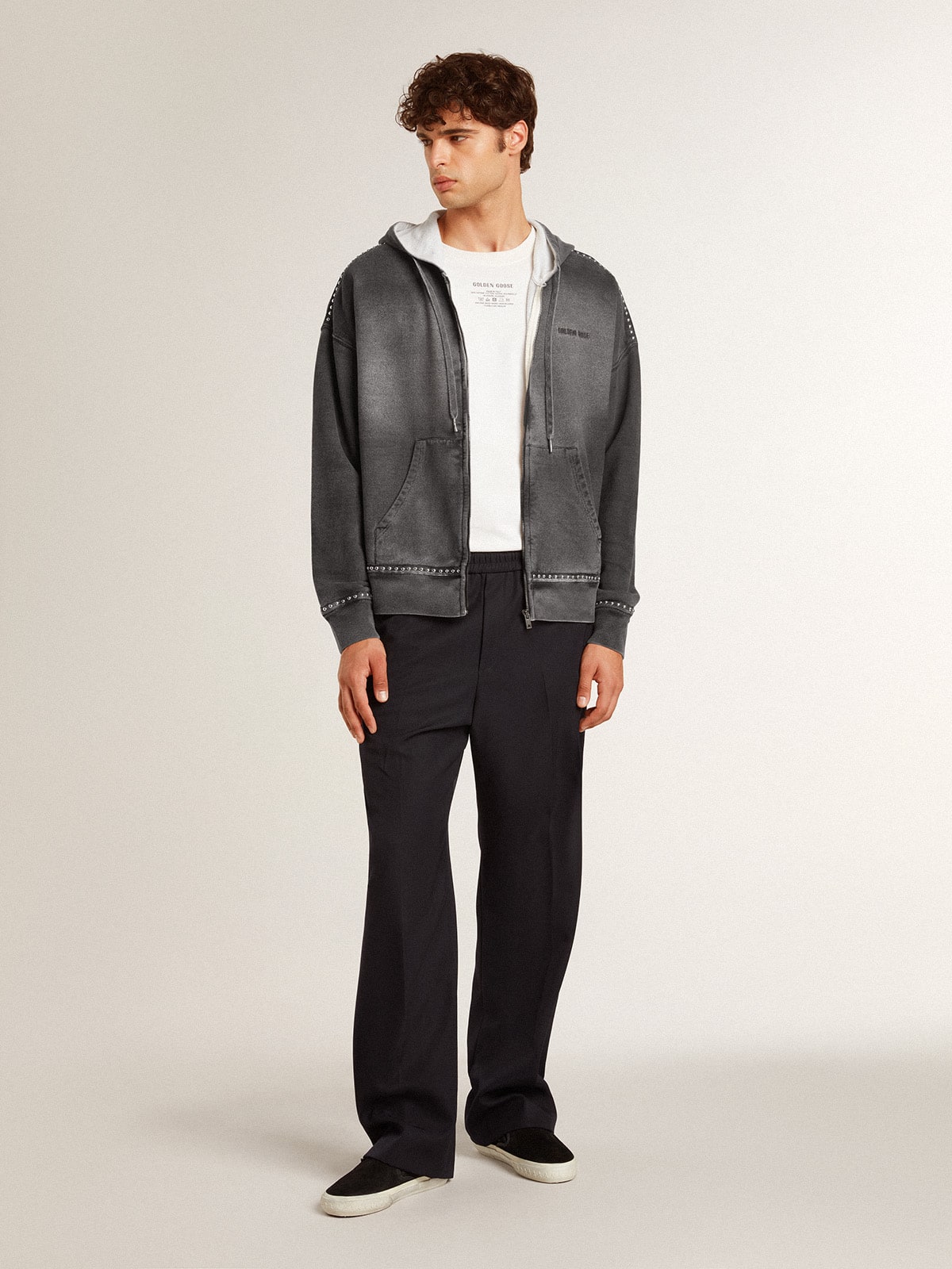 Golden Goose Sprayed effect anthracite sweatshirt with studs
