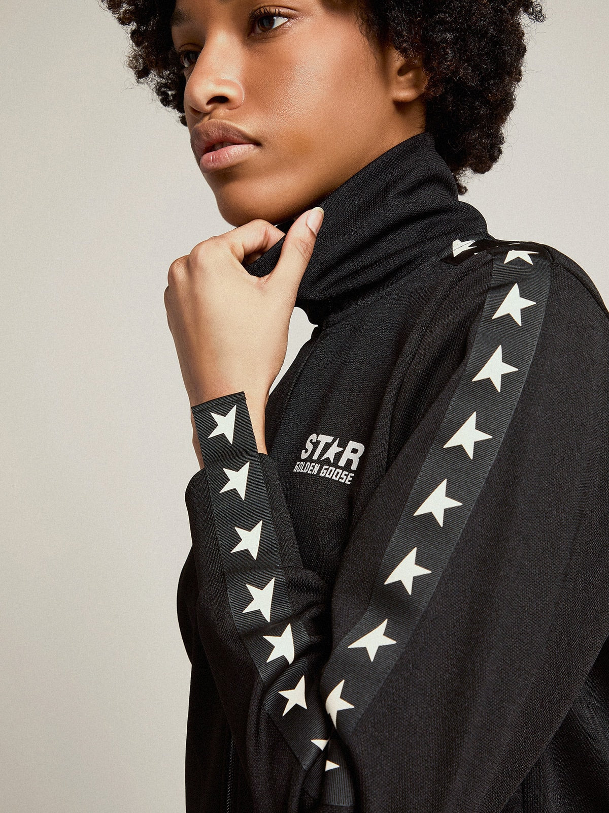 Golden Goose Women’s black zipped sweatshirt with white stars