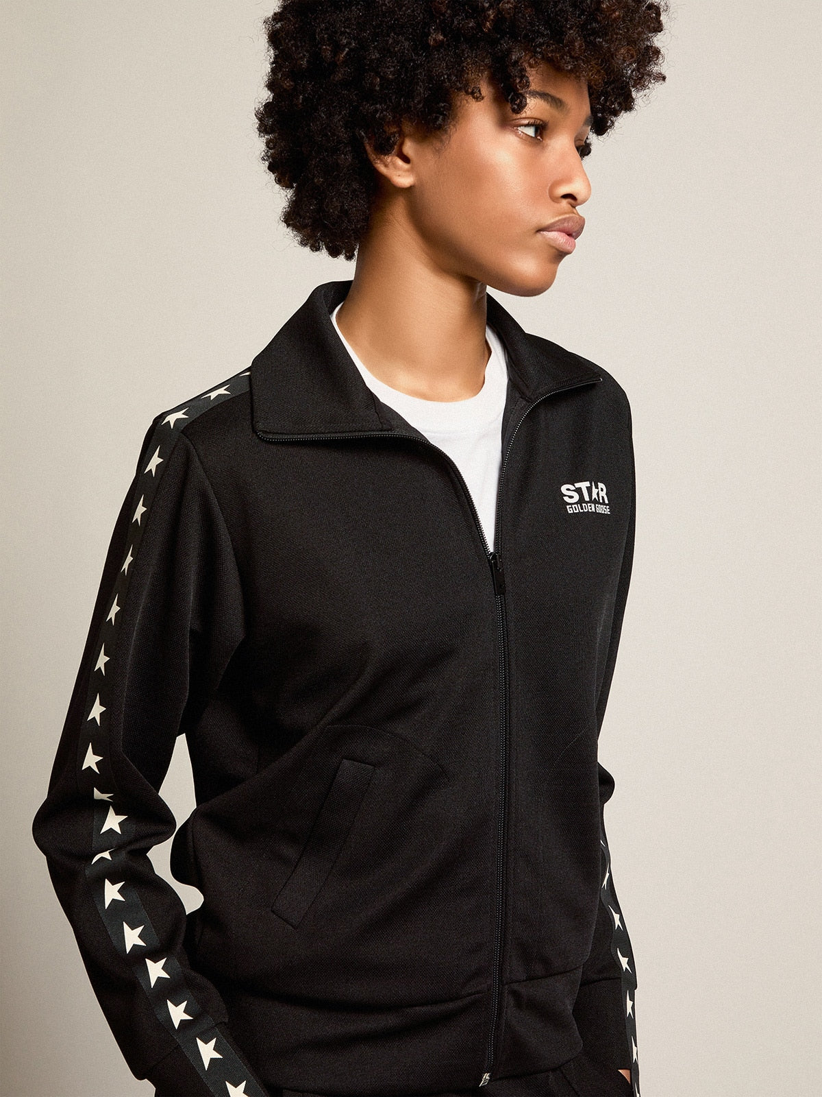 Golden Goose Women’s black zipped sweatshirt with white stars