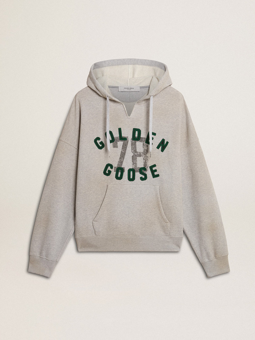 Golden Goose Hooded sweatshirt in worn gray with embroidered vintage logo