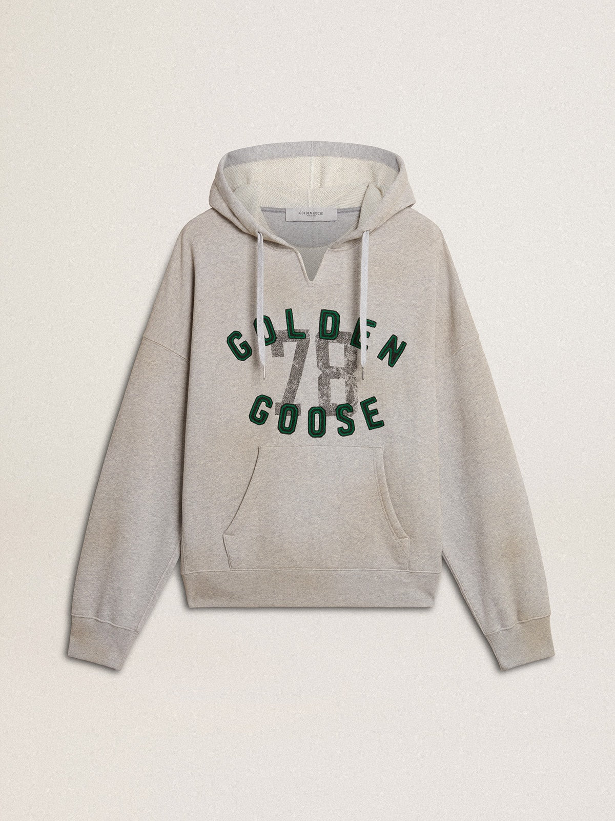 Golden Goose Hooded sweatshirt in worn gray with embroidered vintage logo